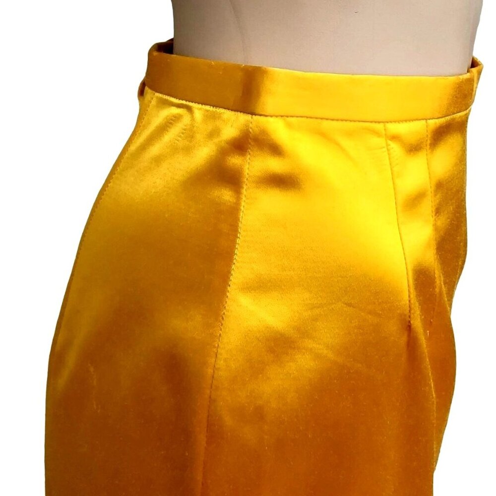 Vintage Yellow Yellow Satin Wiggle Pencil Skirt Size S 50s Metal Zipper - Picture 5 of 11